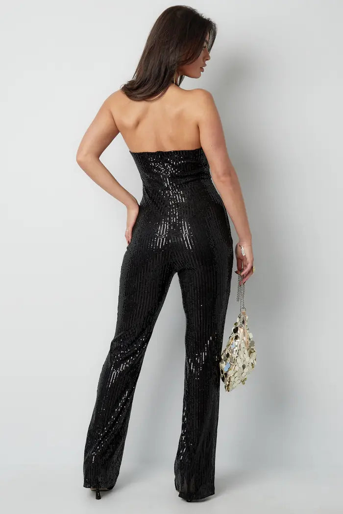 Glitter halter jumpsuit - black S M L