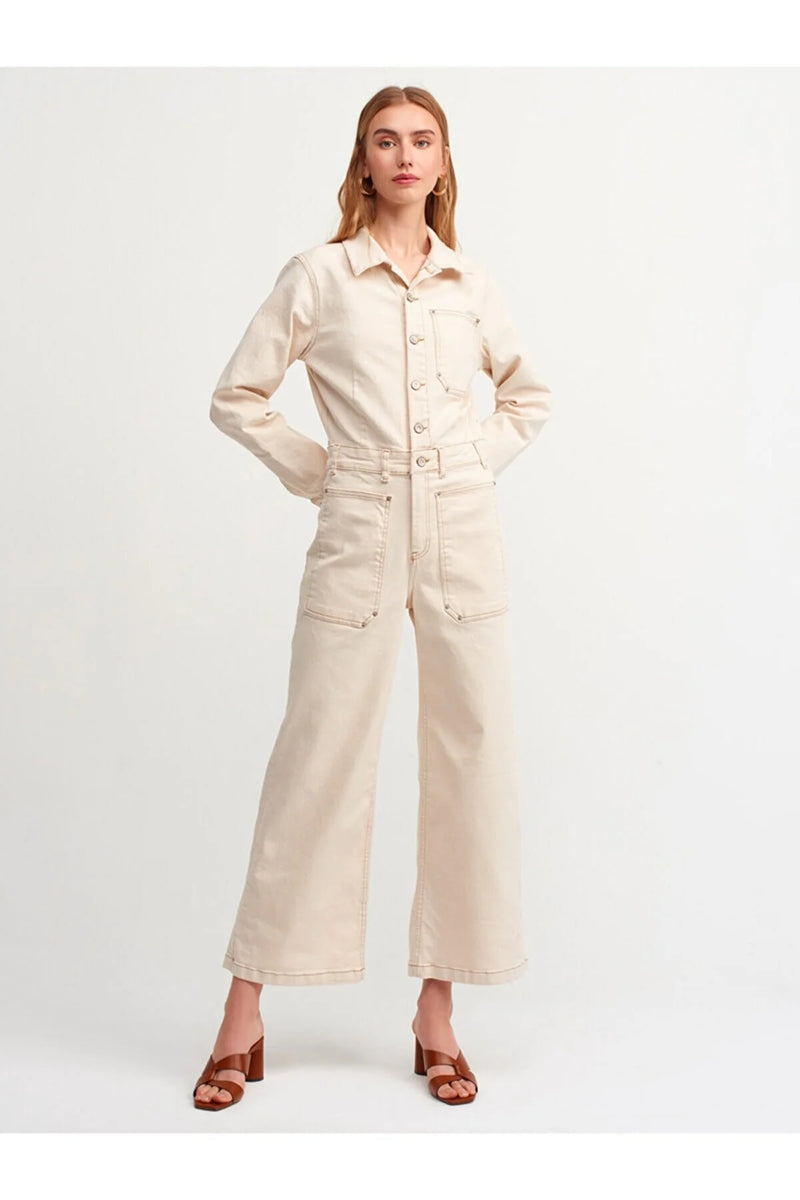 Dames jumpsuit lichtbeige s m