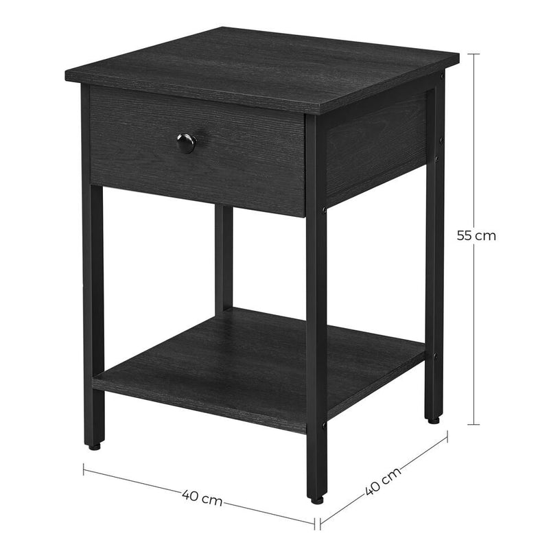 Mesita de noche mueble de dormitorio marrón negro Ancho 40 cm Fondo 40 cm Alto 55 cm