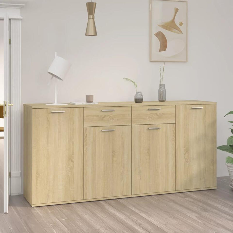 Dressoir wandmeubel landelijk lichtbruin wit baton grijs Breedte 160 cm Diepte 36 cm Hoogte 75 cm