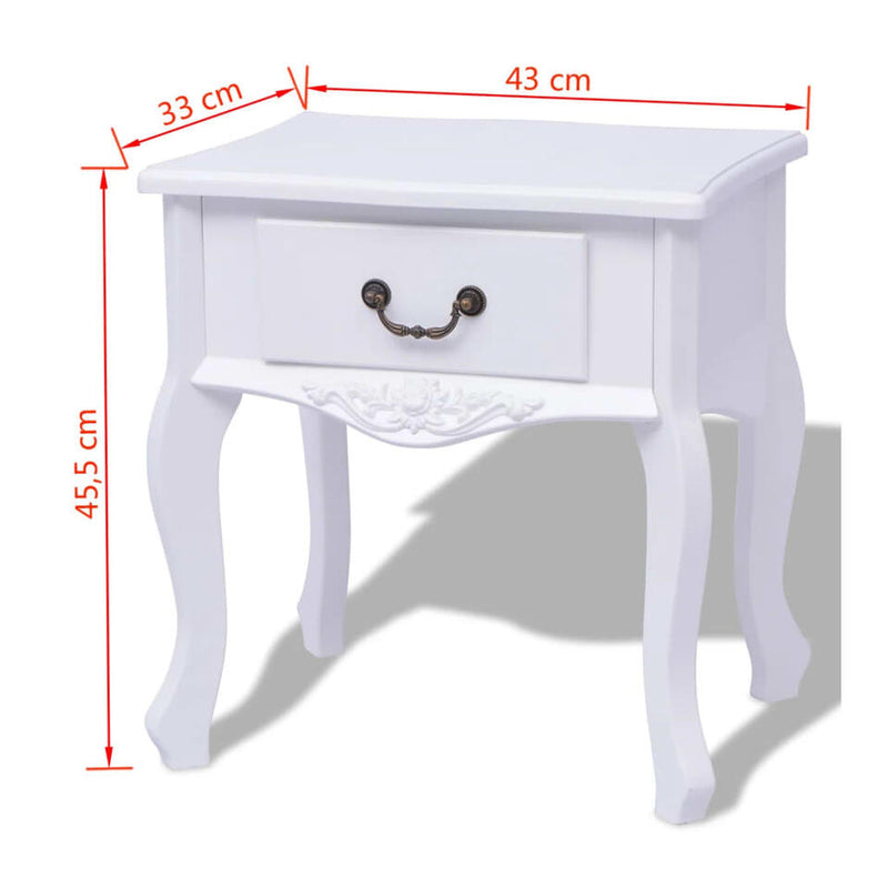 Mesita de noche mueble dormitorio rural blanco Ancho 43 cm Fondo 33 cm Alto 45,5 cm