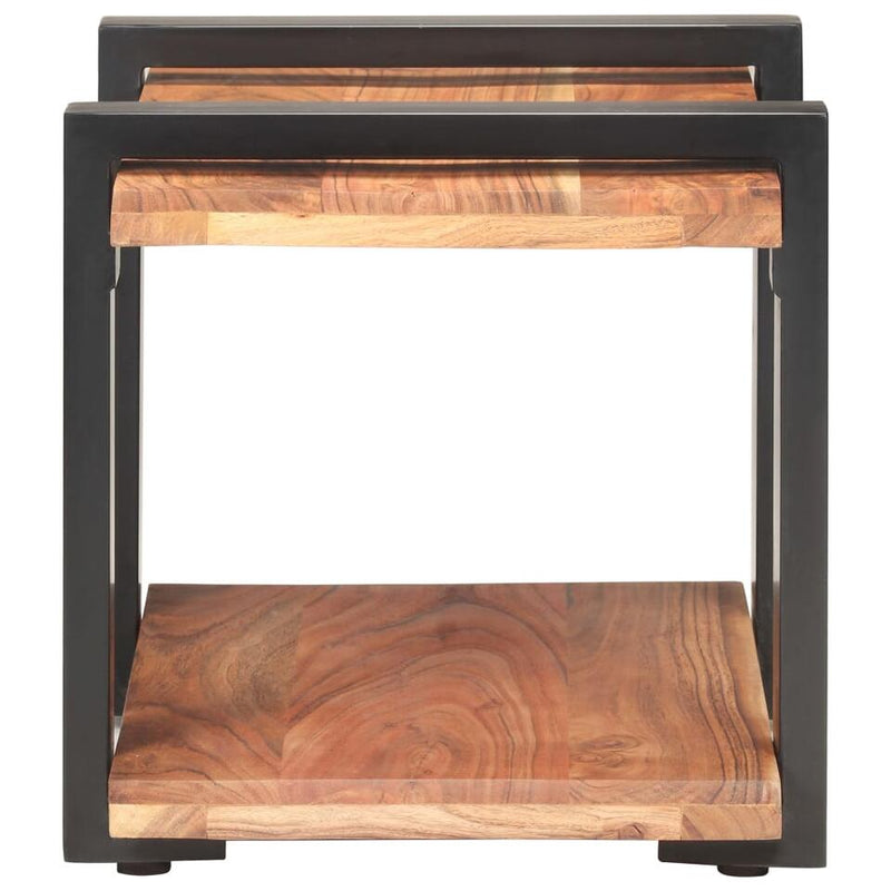 Mesita de noche mueble de dormitorio madera maciza de acacia marrón negro Ancho 50 cm Fondo 40 cm Alto 40 cm