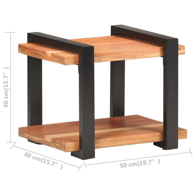 Mesita de noche mueble de dormitorio madera maciza de acacia marrón negro Ancho 50 cm Fondo 40 cm Alto 40 cm