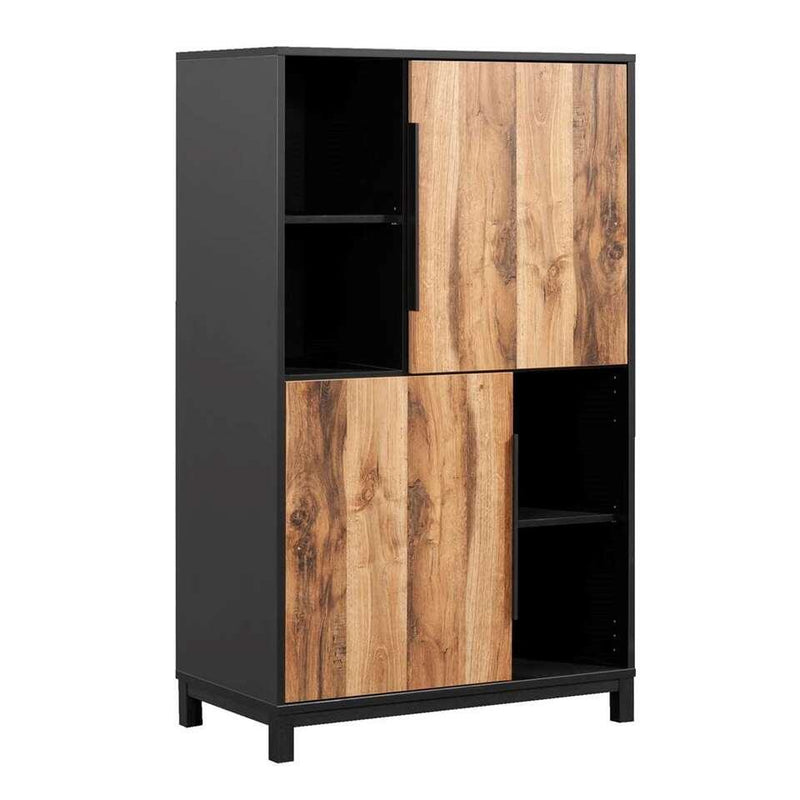 Wandkast landelijk modern antraciet eiken bruin wit Breedte 91 cm Diepte 48 cm Hoogte 150 cm