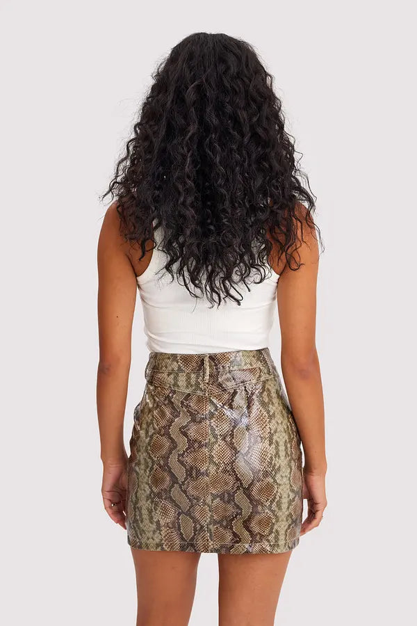 Dames rok bruin slangenprint xs s m l