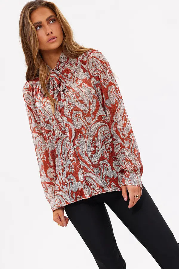 Dames blouse bruin rood xs s m l