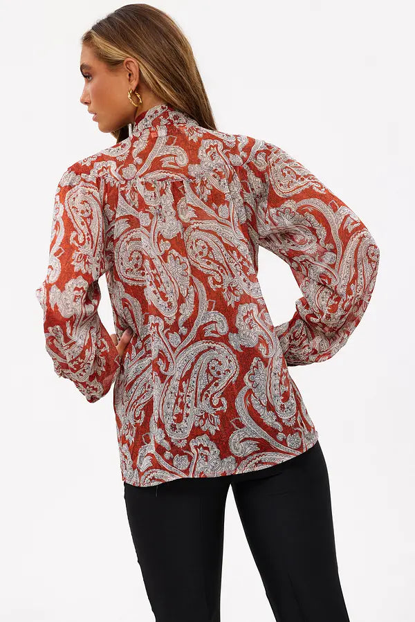 Dames blouse bruin rood xs s m l