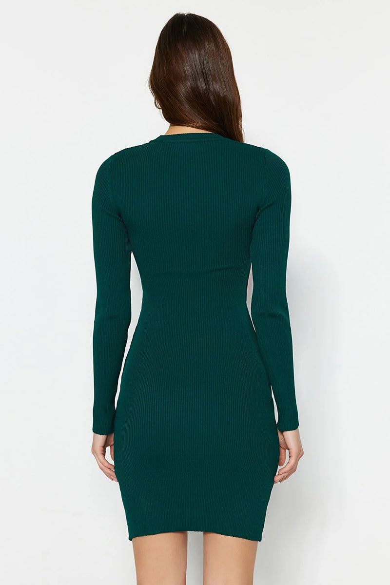 Dames jurk met lange mouwen blauw groen rood zwart bruin s m l