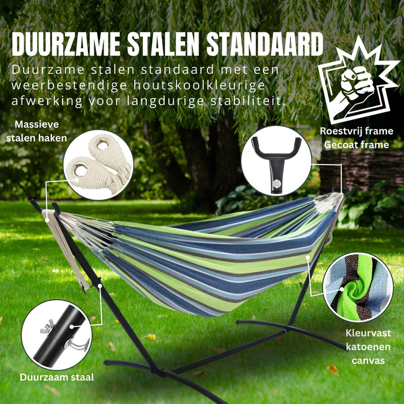 AVOID Hangmat - 2 Personen - Hangmat met standaard - Weerbestendig - 292cm x 109cm