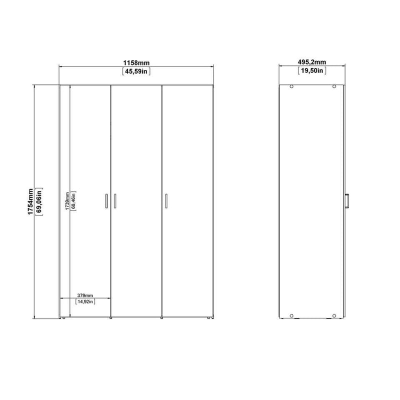 Kledingkast basic wit Breedte 97 cm Diepte 50 cm Hoogte 175 cm