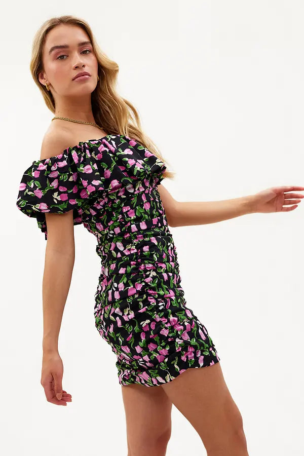 Vestido de mujer negro rosa flores xs sml