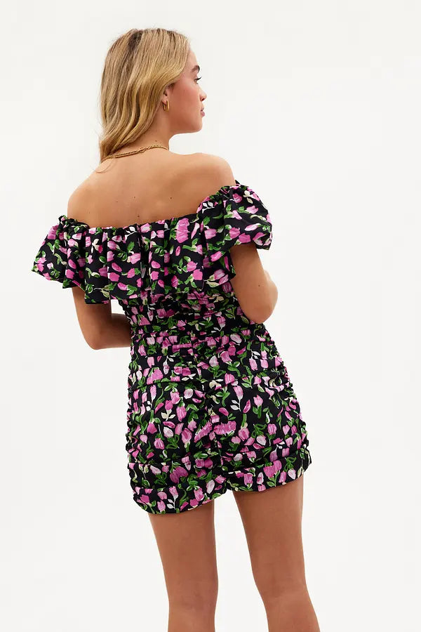 Vestido de mujer negro rosa flores xs sml