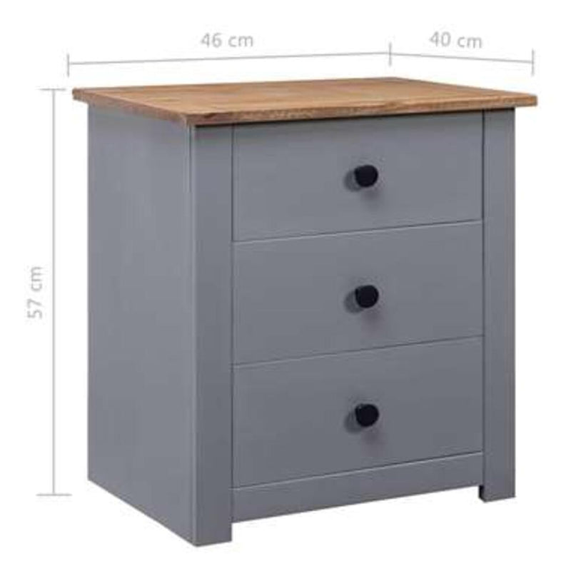 Mesita de noche mueble de dormitorio madera maciza de pino gris marrón Ancho 46 cm Fondo 40 cm Alto 57 cm