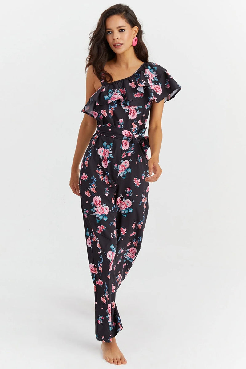 Dames jumpsuit bloemen zwart s m l