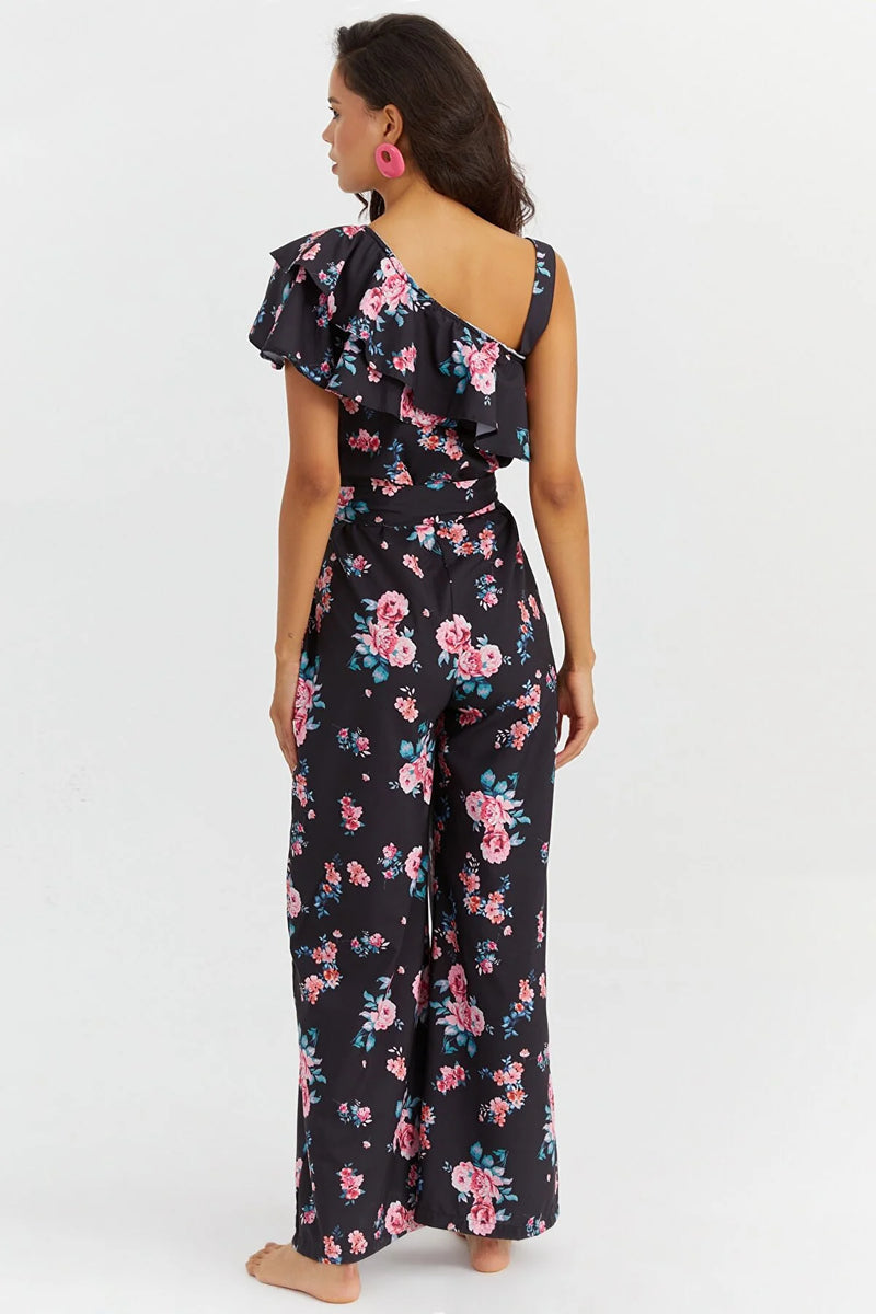 Dames jumpsuit bloemen zwart s m l