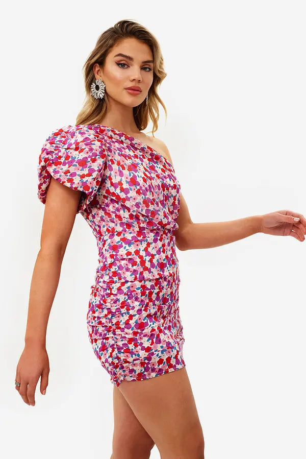 Vestido de mujer rosa rojo violeta flores xs sml