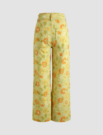 Dames broek geel bloemenprint xs s m l