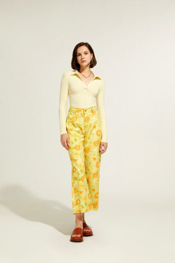 Pantalón de mujer amarillo estampado floral xs sml