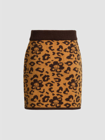 Dames rok bloemetjes print bruin honing geel s m l xl