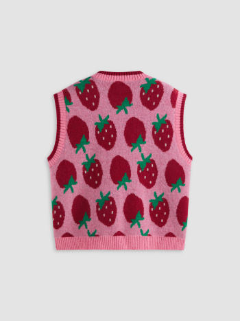 Dames trui roze aardbei print s m l xl