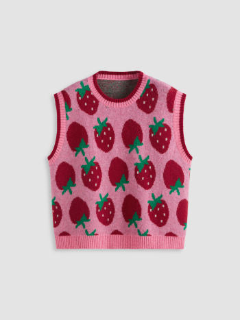 Dames trui roze aardbei print s m l xl