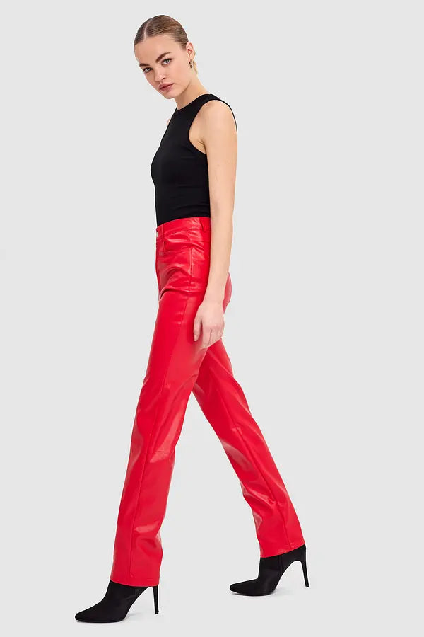 Dames leren broek rood xs s m l