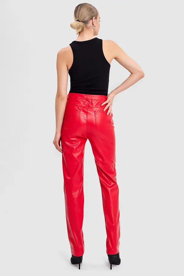 Dames leren broek rood xs s m l