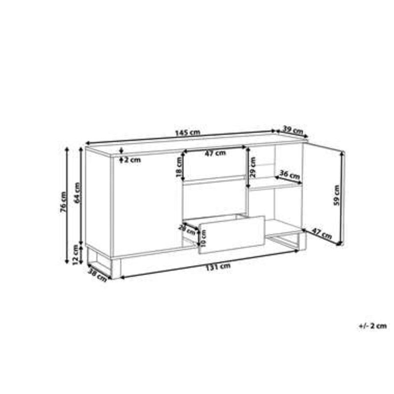 Dressoir wandmeubel landelijk lichtbruin Breedte 145 cm Diepte 39 cm Hoogte 76 cm