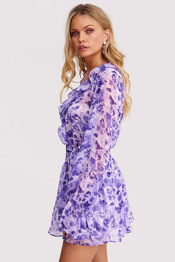 Vestido mujer lila violeta flores xs sml xl