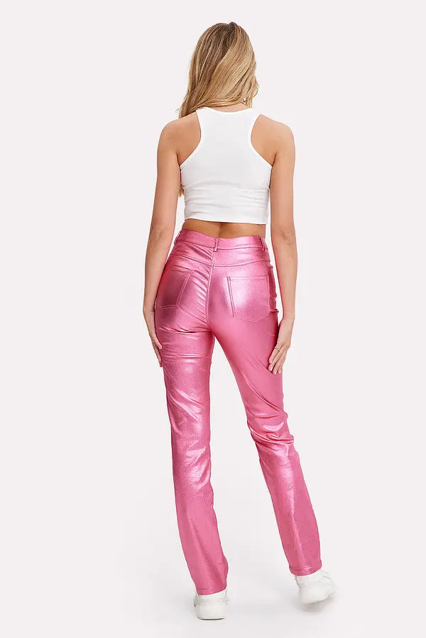 Dames broek glans roze xs s m l xl