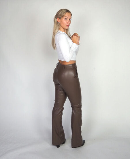 Dames broek leer zwart rood donkerbruin s m l