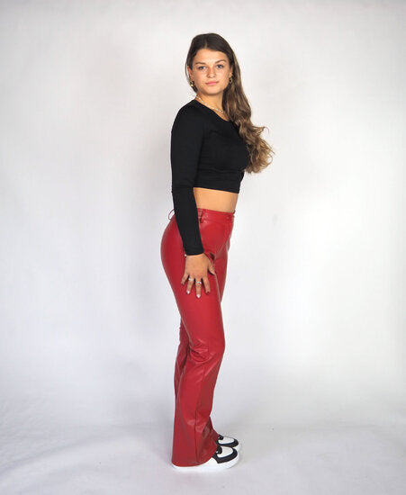 Dames broek leer zwart rood donkerbruin s m l