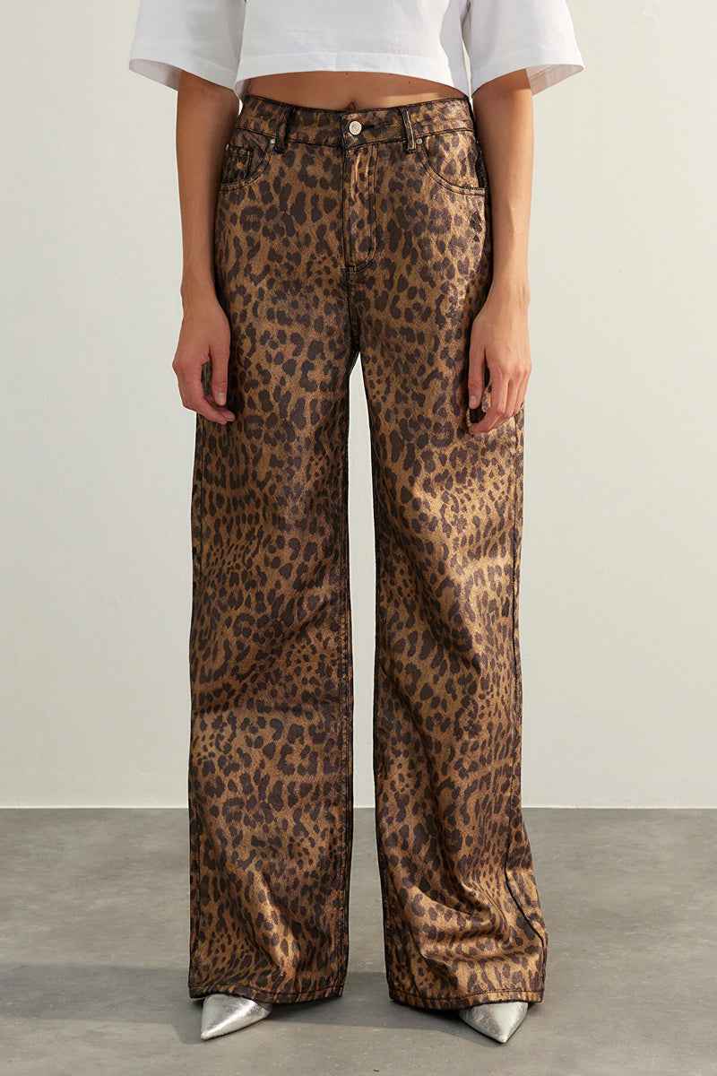 Jeans mujer jeans estampado leopardo marrón xs sml xl