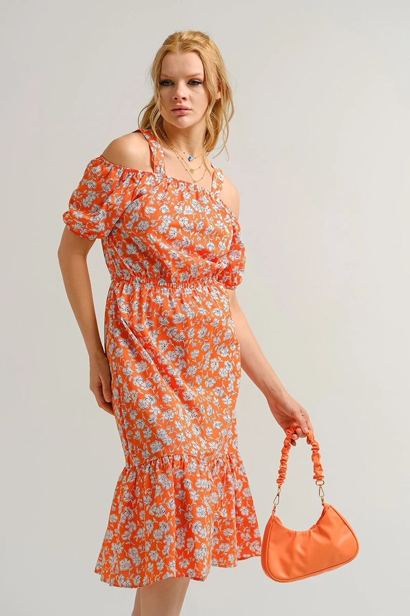 Vestido de mujer estampado floral rosa naranja gris verde gris claro azul marrón blanco sml