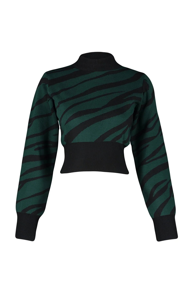 Jersey de mujer estampado de cebra verde negro marrón rosa oscuro rosa naranja sml