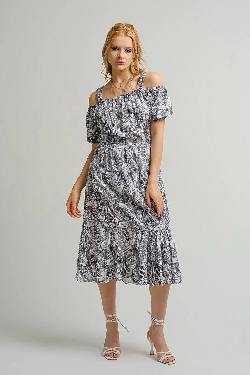 Vestido de mujer estampado floral rosa naranja gris verde gris claro azul marrón blanco sml