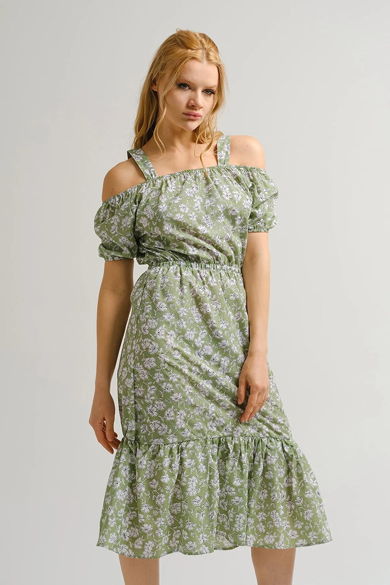 Vestido de mujer estampado floral rosa naranja gris verde gris claro azul marrón blanco sml