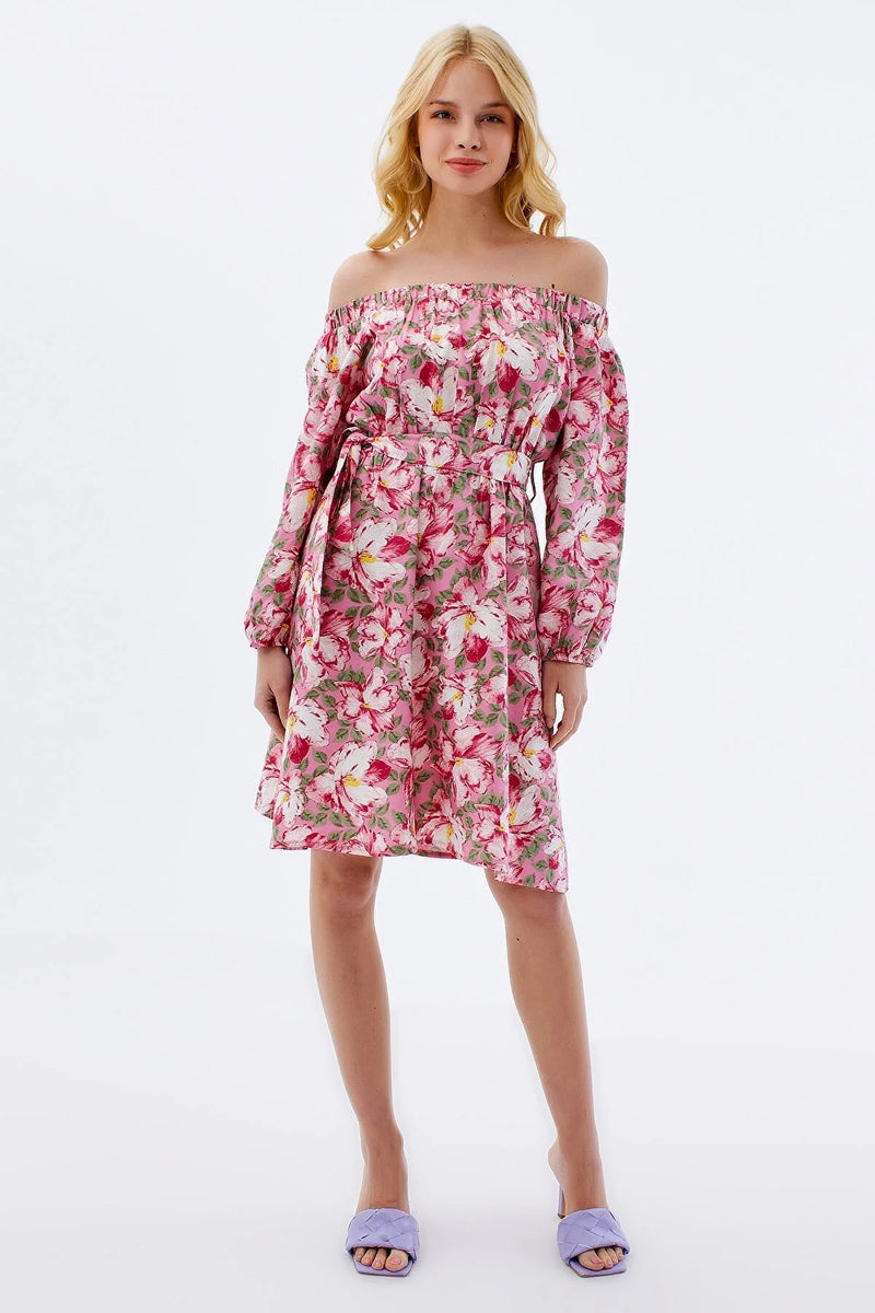 Vestido de mujer estampado floral violeta rosa sml