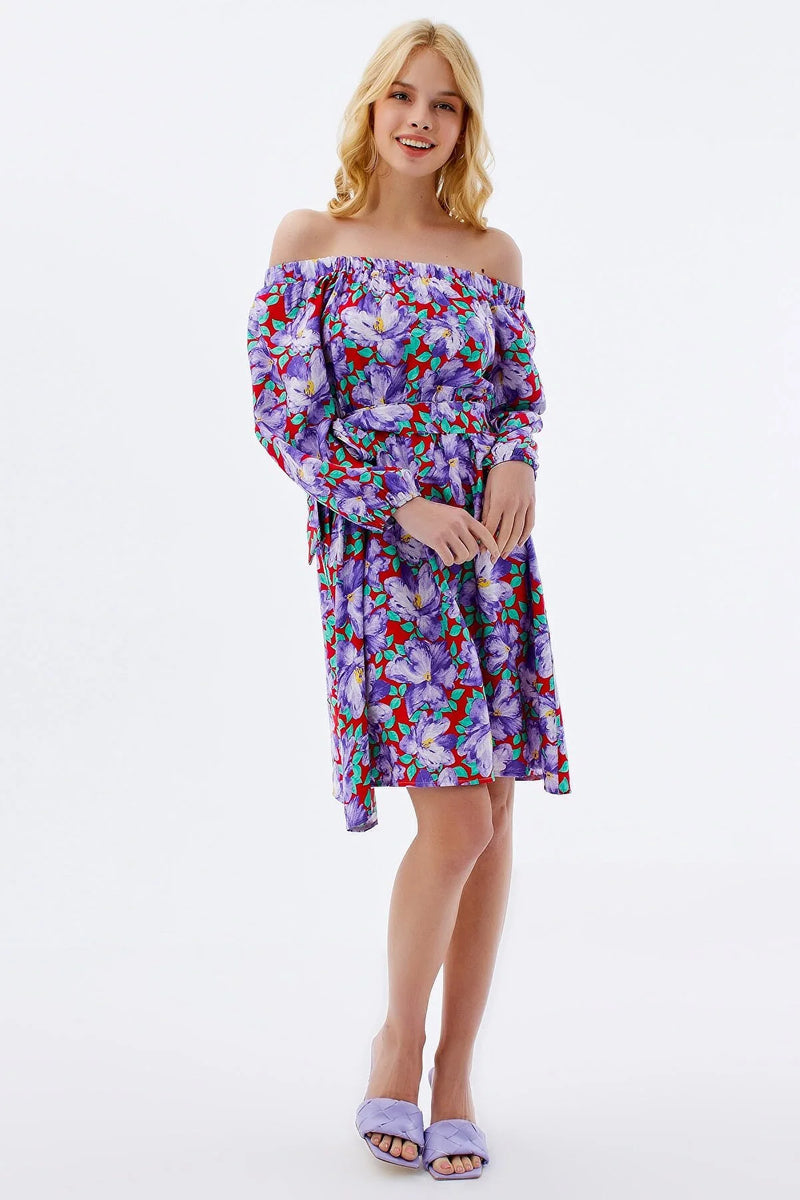 Vestido de mujer estampado floral violeta rosa sml