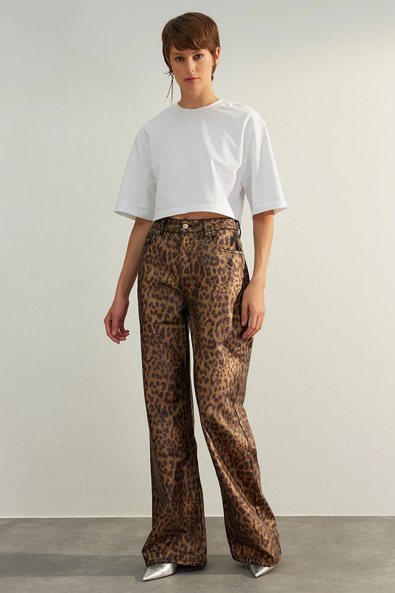 Jeans mujer jeans estampado leopardo marrón xs sml xl