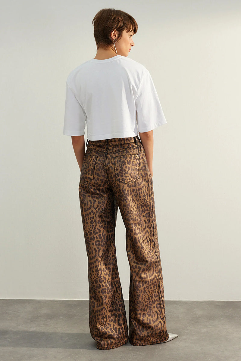 Jeans mujer jeans estampado leopardo marrón xs sml xl