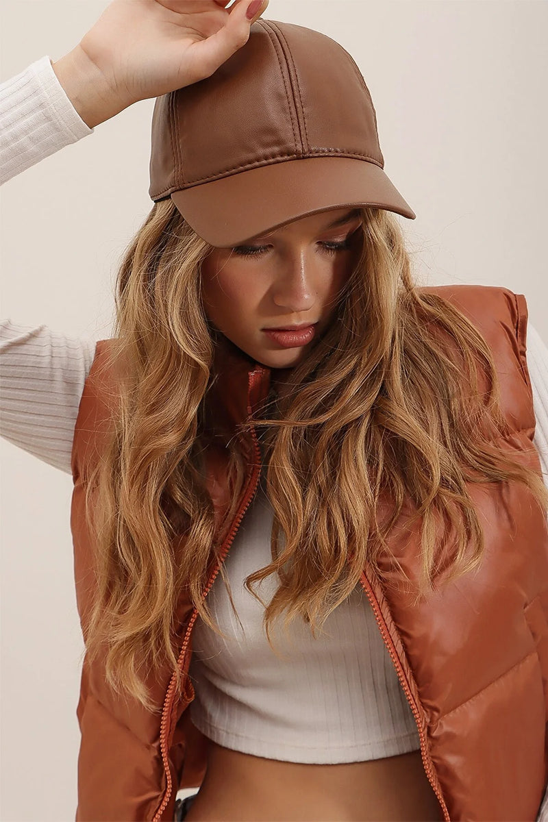 Gorra de mujer cuero verde verde oscuro marrón