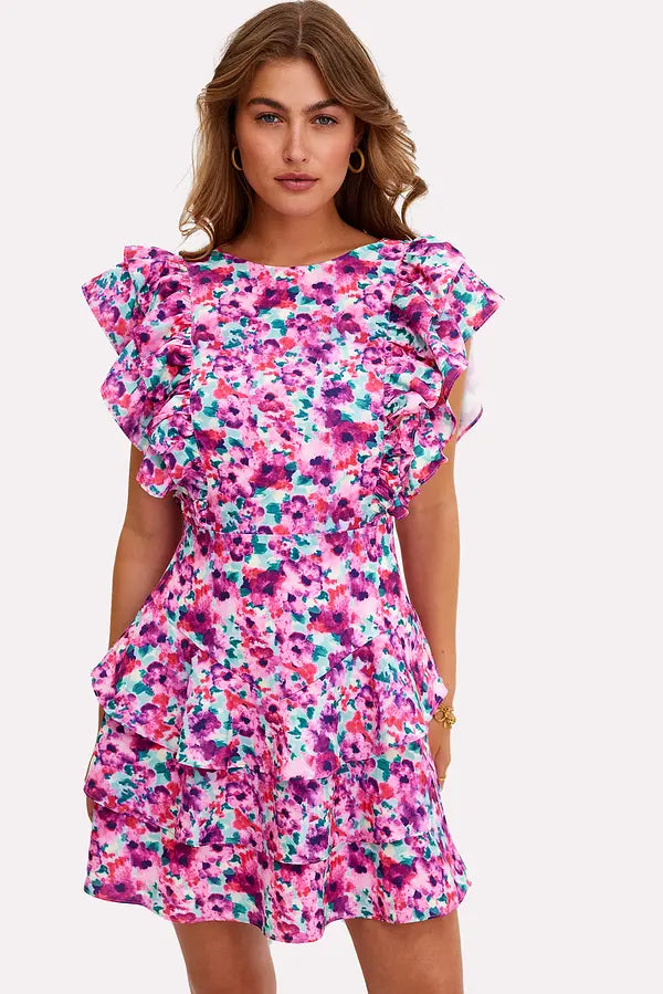 Vestido mujer rosa fucsia flores xs sml xl