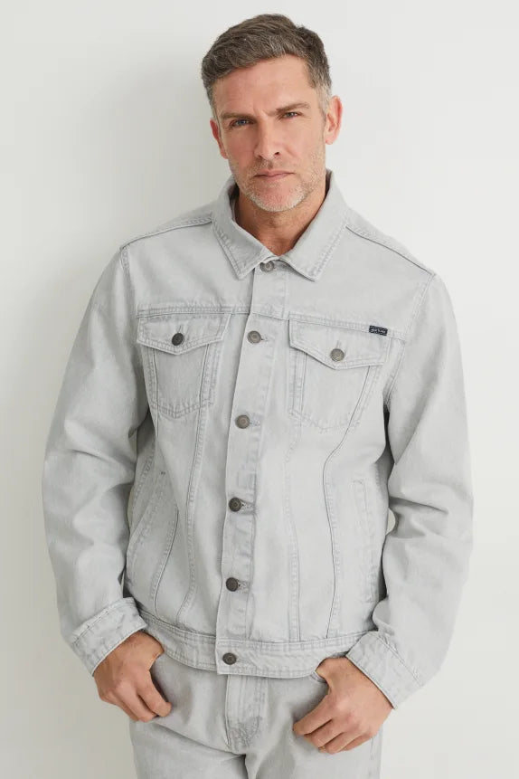 Chaqueta vaquera hombre gris azul claro sml xl xxl xxxl