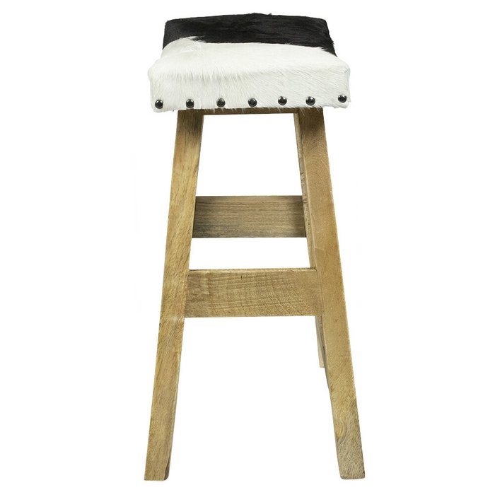 Banco madera cuero vacuno negro blanco 46 cm 