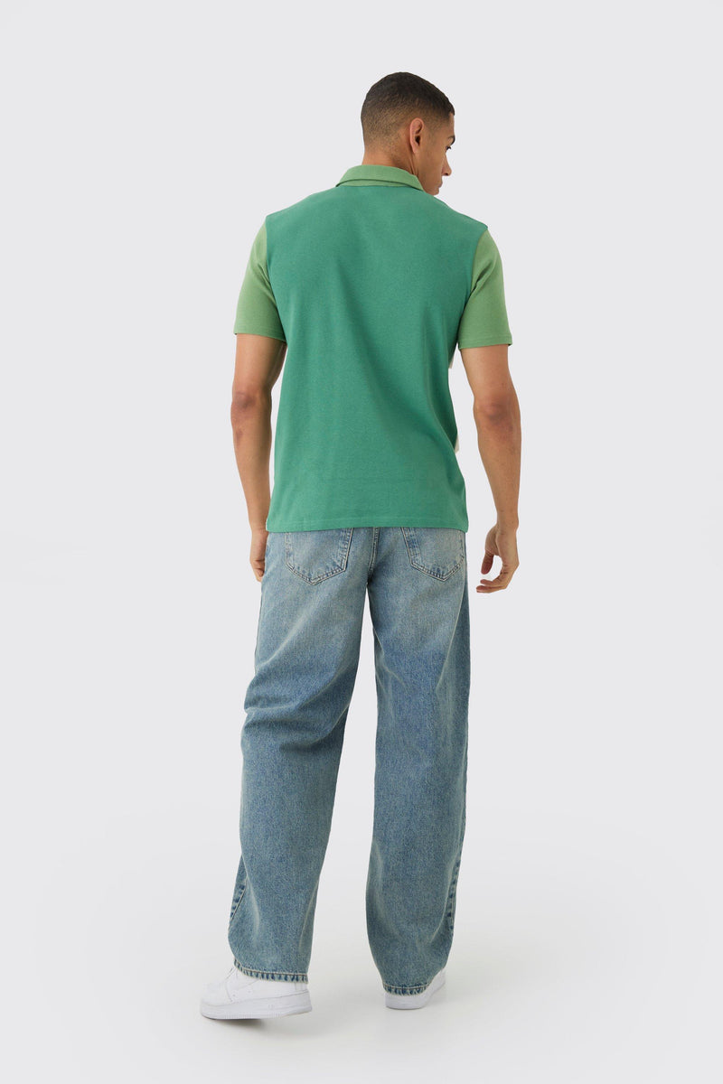 Heren interlock Slim Fit Color Block Polo Met Korte Rits S groen wit