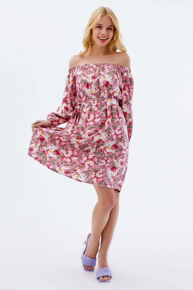 Vestido de mujer estampado floral violeta rosa sml