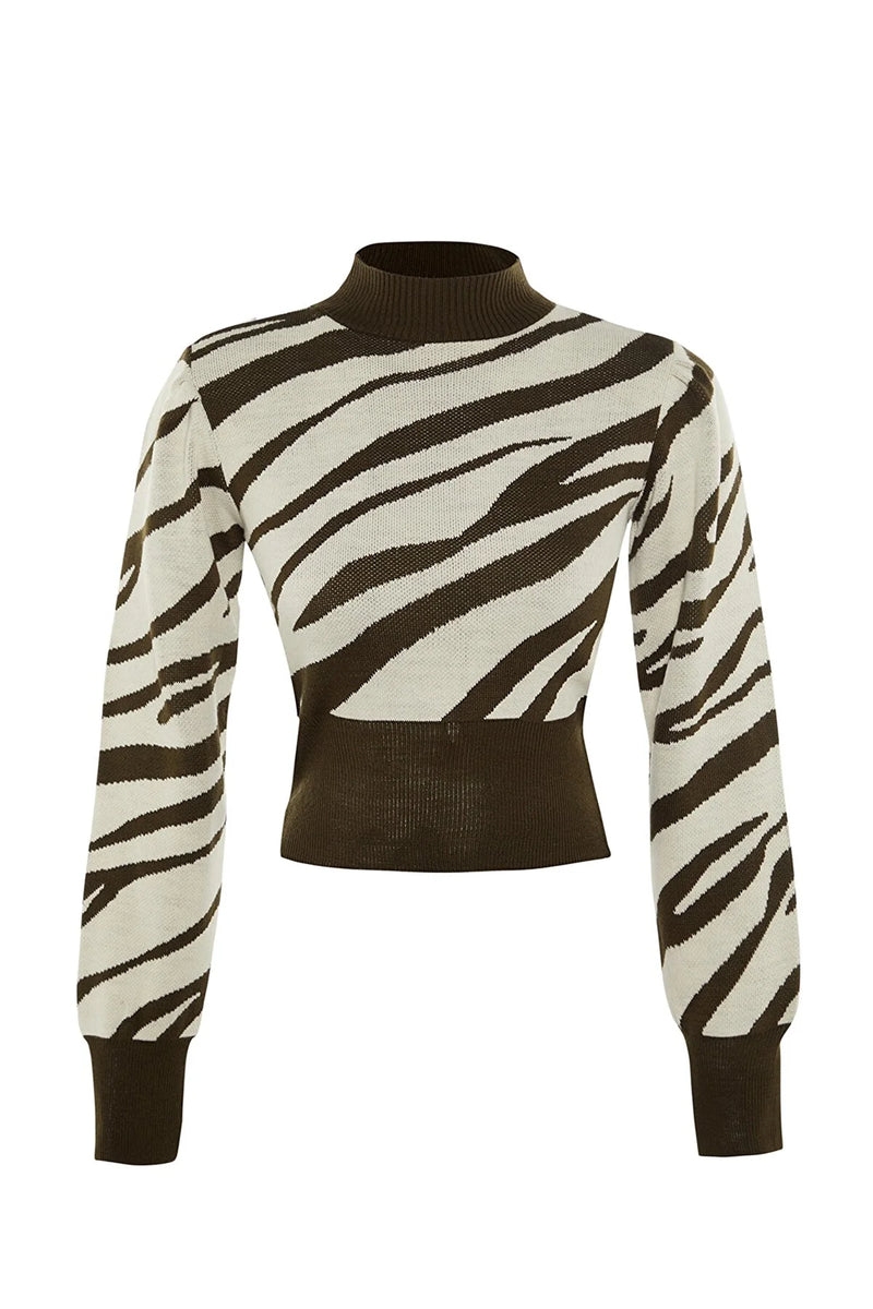 Dames trui zebraprint groen zwart bruin donkerroze roze oranje s m l