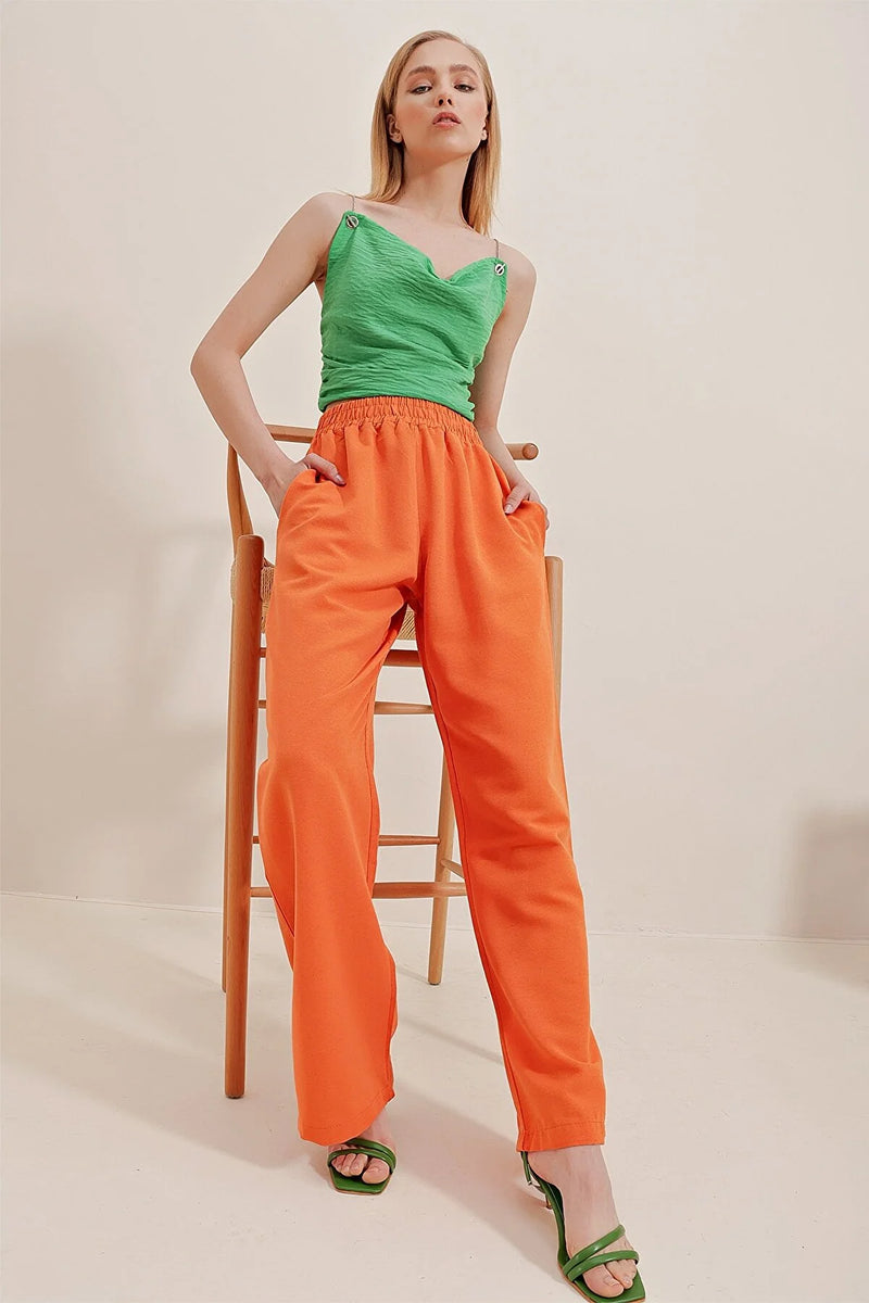 Dames broek zwart blauw groen oranje s m l