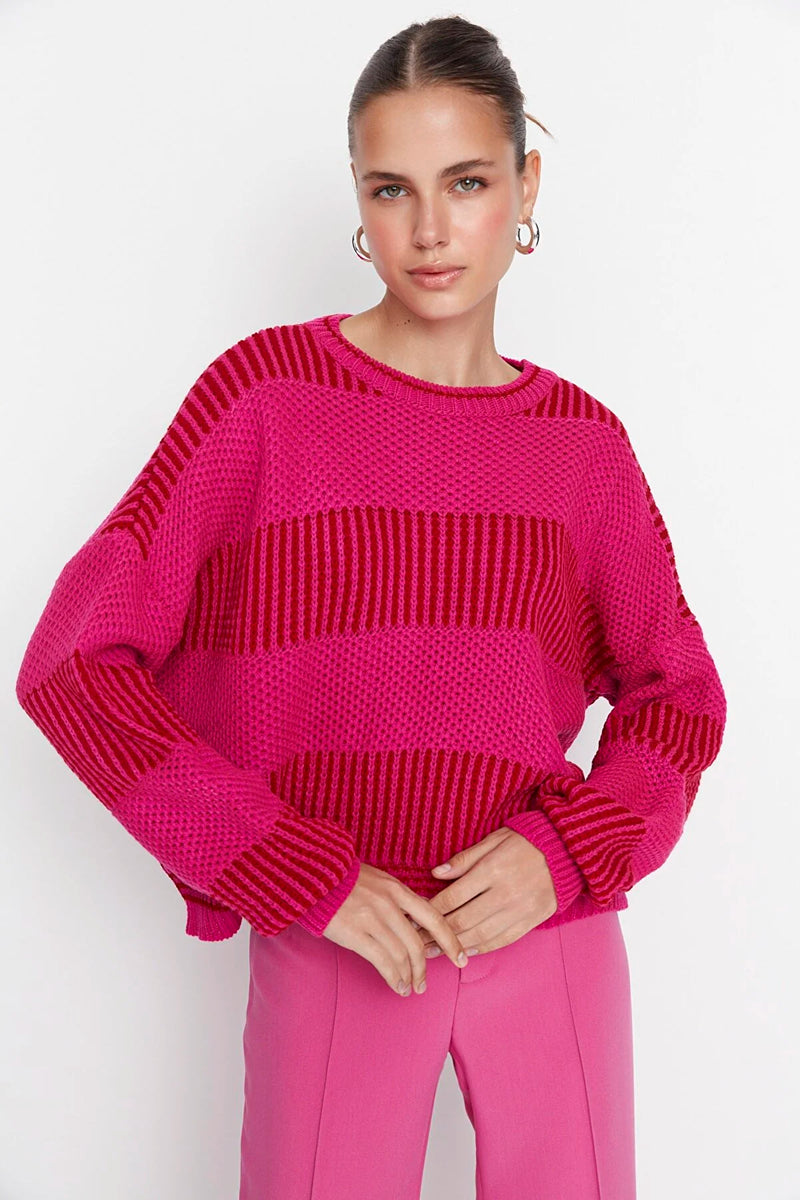 Dames trui roze wit bruin groen s m l